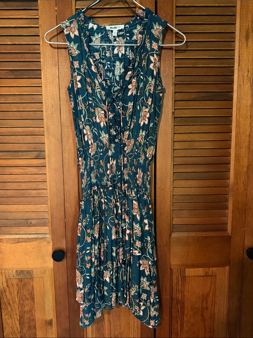 Willow & Rast Teal Floral Ruffled V-Neck Midi Dress